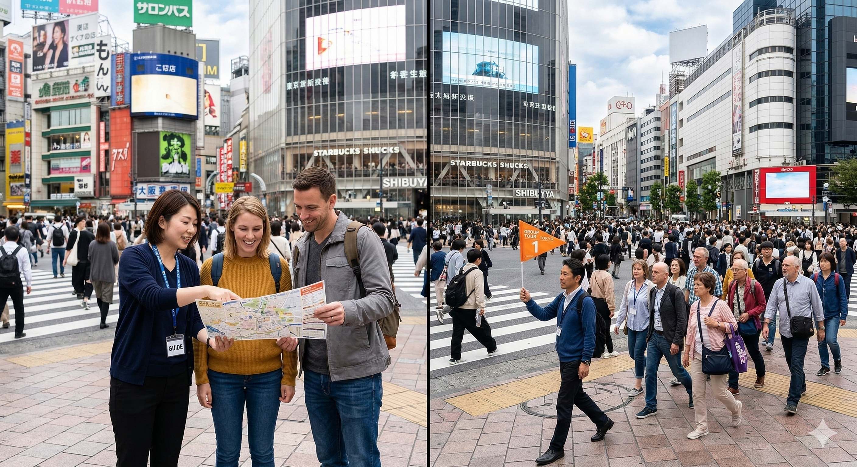 A private tour guide showing a couple around Tokyo