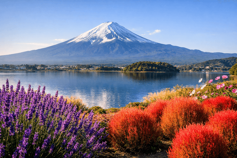 Scenic view of Mt. Fuji from a hidden viewpoint in Kawaguchiko