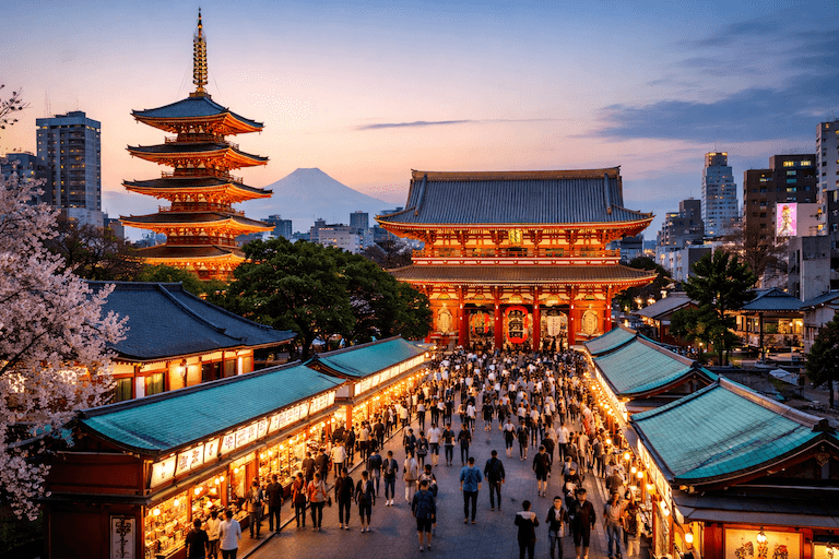 A private tour guide showing American tourists around Tokyo